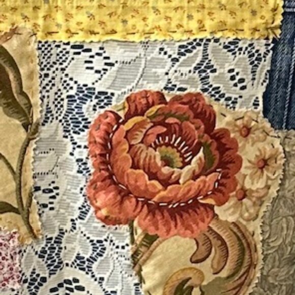 Route 66 Upcycled Floral & Lace Patchwork OOAK Boho Style Jean Jacket Size Small - Picture 3 of 8